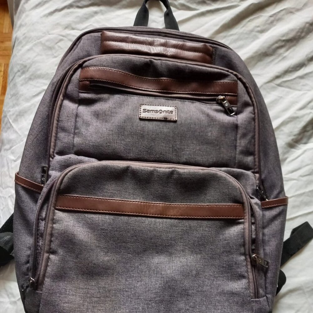 Samsonite grey leather computer backpack, multipo… - image 3